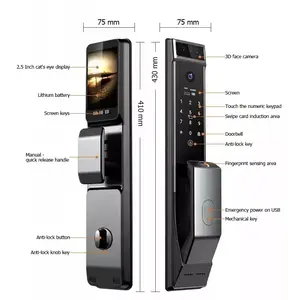 Cerradura de puerta inteligente con reconocimiento facial 3D TOPTEQ X10, oro, tarjeta IC, cerradura de puerta digital con cámara