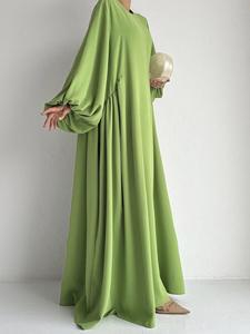 Modesto signore Abaya Set semplice sbuffo manica a palloncino <span class=keywords><strong>lungo</strong></span> lavoro <span class=keywords><strong>etnico</strong></span> Khimar tessuto di seta <span class=keywords><strong>abito</strong></span> musulmano per la primavera - Product Image 2