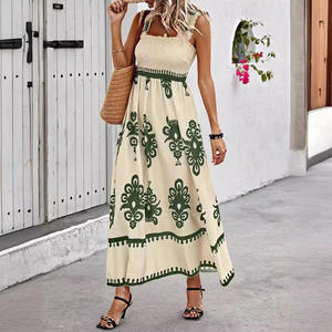 Elegante <span class=keywords><strong>vestido</strong></span> de verano <span class=keywords><strong>para</strong></span> mujer Casual <span class=keywords><strong>playa</strong></span> y vacaciones impreso falda envuelta con encaje lentejuelas decoración cintura Natural - Product Image 4