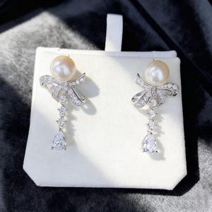 22686 Accessoires de perles DIY, support vide pour boucles d'oreilles en argent S925, bijoux en or et en argent, boucles d'oreilles avec diamants ronds de 8 à 10 mm - Product Image 2