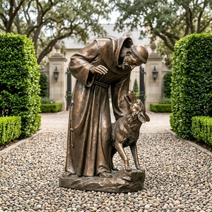 Exquise figurine antique en bronze finition vieillie, représentant un moine, un <span class=keywords><strong>loup</strong></span>, un ange ou une fée - Sculpture d'art religieux et spirituel de luxe - Product Image 2