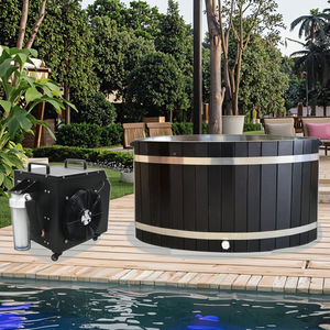 Banho de gelo oval ao ar livre com tampa isolada, feito de madeira de cedro vermelho natural para recuperação e terapia - Product Image 3