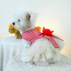 Fabricante Atacado <span class=keywords><strong>Dog</strong></span> Cat Clothes Dia dos Namorados Vermelho Branco Checkered Princesa Tulle Vestido XL Heart-Shaped Puffy Inverno - Product Image 3