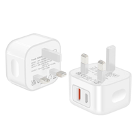 Chargeur mural double port Type-C HNT 20W PD QC3.0 avec prise UK, adaptateur d'alimentation à charge rapide pour iPhone Samsung Android