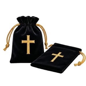 Pochette en velours personnalisée avec logo, pour chapelet catholique romain, étui à chapelet rose pour cadeaux de baptême et d'église - Product Image 1