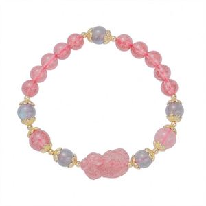 Natural Strawberry <b>Crystal</b> Pixiu Beaded <b>Bracelet</b> Women's Pink Quartz Citrine <b>Crystal</b> Hand String Gift Fortune-bringing <b>Bracelet</b> - Product Image 5