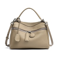 Sac fourre-tout de luxe en cuir véritable avec fermeture éclair, tendance transfrontalière, couleur unie, motif grainé, en polyester, pour femme