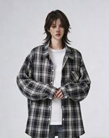Chemise rétro à carreaux pour femme en gros, OEM, fine, oversize, à manches longues, boutonnée, protection solaire, veste d'extérieur d'été, bleu marine, café