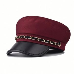 Boina de Moda Británica 2025, Primavera-Otoño, con Cadena de Espina de Pescado, Visera de PU, Estilo Capitán, Personalizada - Product Image 6