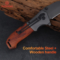 YUEYANG Bestes Taschenmesser 2025 Holzgriff Outdoor Camping Klappmesser Jagd Taktisches Überlebensmesser mit Personalisierung