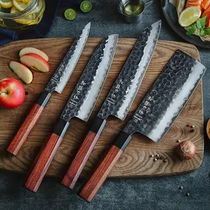 SIGH-cuchillo de acero inoxidable revestido de carbono, Juego de 4 cuchillos de chef de cocina con núcleo R de 10C8 pulgadas