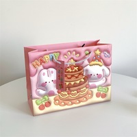 Sac cadeau 3D de la Fête des Enfants avec motifs et logo personnalisés - Motif petit lapin et gâteau - Sac à main pour cadeau d'anniversaire