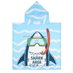SHARK AREA Kids Hooded Beach Bath Towel Poncho Cute Soft Cartoon Swim Towels Wrap With Hood