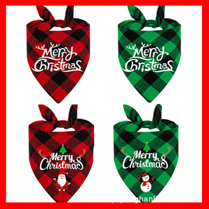 Bavoirs de Noël pour animaux de compagnie, écharpes triangulaires, rouge et vert à carreaux, imprimés sur mesure pour chiens et chats, en polyester - Product Image 2