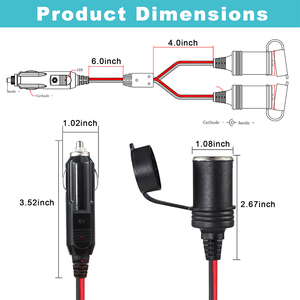 ตัวขยายช่องเสียบปลั๊กไฟตัวเมีย12โวลต์16Awg ที่ชาร์จไฟในรถที่จุดบุหรี่อัตโนมัติ12โวลต์ - Product Image 2