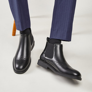 Botas <span class=keywords><strong>Chelsea</strong></span> de Plataforma con Punta Cerrada Estilo Británico para Hombre, Parte Superior de Cuero PU, Cierre Deslizante, Antideslizantes, Transpirables - Product Image 4