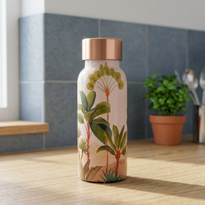 Bouteille d'eau en cuivre avec motif de fleurs tropicales, vaisselle de voyage portable - Product Image 6