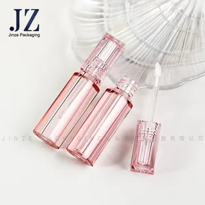 Jinze Tube de brillant à lèvres de luxe 2.5ml rouge Transparent rond bouteille de brillant à lèvres couvercle carré clair conteneur de rouge à lèvres pour cosmétique