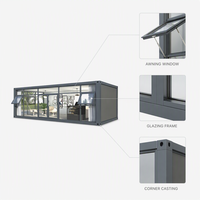 Maison conteneur modulaire en kit avec façade vitrée, préfabriquée en acier, mobile, aménagement intérieur personnalisable, garantie 1 an