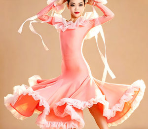 Leotardo de Baile Latino de Alta Calidad <span class=keywords><strong>con</strong></span> Falda, Conjunto de Vestido de Malla para Baile de Salón, <span class=keywords><strong>Tango</strong></span>, Samba, Estilo Gran Swing, Vestidos de Vals para Niñas - Product Image 2