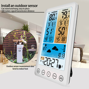 Higrometer Suhu Nirkabel yang Dikendalikan Radio Prakiraan Cuaca Layar Berwarna Kalender Stasiun Cuaca Jam Alarm Elektronik - Product Image 6