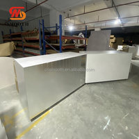 Décoration de fête de mariage SMS, table de bar en PVC miroir argenté, support acrylique pour accueillir les invités, bar avec roulettes
