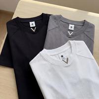 T-shirt ample de haute qualité pour homme, 240 grammes, simple, respirant et rafraîchissant, avec col en V métallique, idéal pour l'été