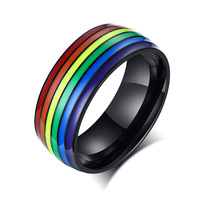 Vente en gros de bijoux OYA Bagues en acier inoxydable design tendance Bagues LGBT en émail coloré Arc-en-ciel pour femmes et hommes