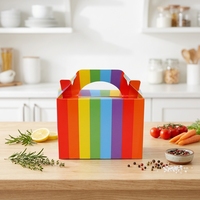 Boîtes à emporter rayées arc-en-ciel en gros, boîtes à gâteaux, boîtes à emporter pour les fêtes, boulangerie, boîtes alimentaires jetables recyclables avec poignée
