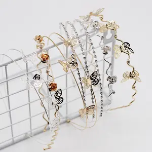 Thiết Kế Mới Cô Gái Quý Cô Lấp Lánh Rhinestone Trang Sức Băng Đô Thời Trang Dễ Thương Băng Đô Bướm Hoa Hồng