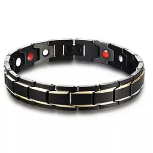 Mode Chaud Noir Ion Antiestatique Pression Artérielle Guérison Thérapie Magnétique En Acier Inoxydable Bijoux Bracelet Pour Hommes Soulagement De La Douleur