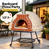 Four à pizza au bois commercial avec briques réfractaires robustes et cheminée