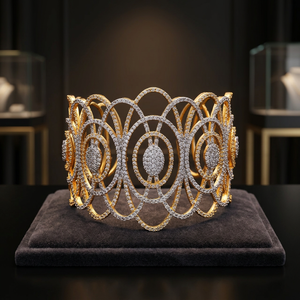 Brazalete Artificial CZ Broad Fancy Kada - Joyería Blanca para Compromiso y Boda para Mujer - Product Image 2