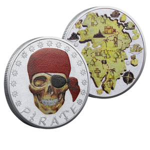 Vergoldete/Versilberte Piraten-Themen-Gedenkmünze mit 3D-Relief, Metallkunst-Sammlerstück, Totenkopf für Karten - Product Image 4