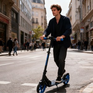 Trottinette pliable pour enfants et adolescents, couleur bleue, avec design de plateau creux, pour les déplacements en ville - Product Image 2