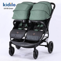 Poussette double pour jumeaux Kidilo, poussette haute avec capote complète, poussette double légère et pliable inclinable