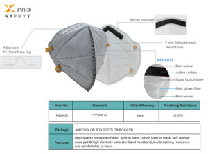 <span class=keywords><strong>Masque</strong></span> respiratoire jetable <span class=keywords><strong>FFP2</strong></span> anti-particules avec charbon actif, 5 couches de tissu non-tissé, pince-nez réglable pour la protection contre la poussière - Product Image 6