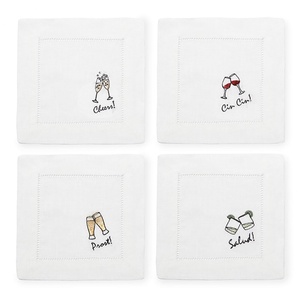 Eco Hemstitch Embroidered Monogram Pattern <b>Table</b> <b>Cloth</b> <b>Linen</b> Cocktail Napkins for Hotel Friendly French 100% Pure Handmade 1 Pc - Product Image 3