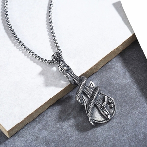 Corrente Masculina 2026, Colar de Aço Inoxidável Estilo <span class=keywords><strong>Rock</strong></span> Punk com Pingente de Guitarra - Product Image 5