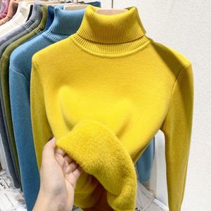 Suéter de cuello alto de terciopelo grueso para mujer, estilo coreano, forrado, cálido, jersey de punto ajustado para invierno - Product Image 1
