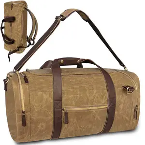 Männer Nomad Waxed Canvas 50L Reisetasche Vintage Echt leder Weekender Overnight Reise rucksack mit Schuh fach