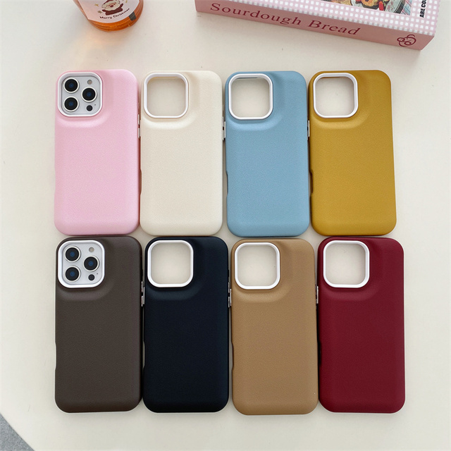 Simple Solid Color Leather Bulge Stylish Phone case for IPhone16 15promax 14pro Fall protection case 13 12 New 11