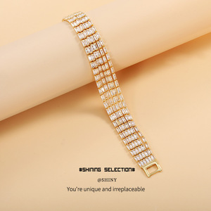 Bracelet en cristal à 6 rangs de pierres de zircon, bande élastique, bijoux de fête pour femmes, sensation haut de gamme - Product Image 1