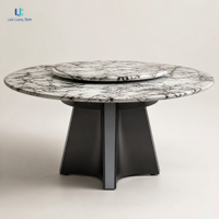 Table à manger ronde en marbre Luca Patagonia avec plateau tournant |   Colonne cannelée en marbre veiné noir poli, sur mesure pour villa et hôtel