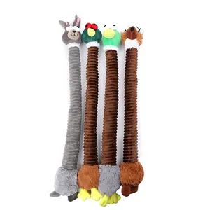特殊设计宠物玩具鸭鸡狐狸兔长延伸形状吱吱作响的狗毛绒玩具咀嚼宠物底部网球内
