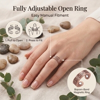 Bague ouverte ajustable en cuivre pur à 99,9 %, motif crâne vintage, plaqué antique, avec 2 aimants néodyme, gravable au laser sur mesure, thérapeutique