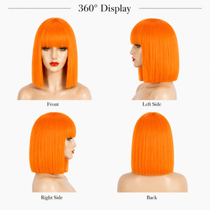 Perruque synthétique courte et droite, couleur <span class=keywords><strong>orange</strong></span> néon vif, avec frange, résistante à <span class=keywords><strong>la</strong></span> chaleur, pour fête, cosplay, mode, prix d'usine - Product Image 4