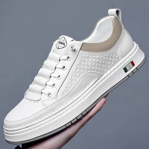 Chilowa Zapatillas de deporte informales de cuero para hombre, transpirables, con suela de goma y tacón bajo, con costuras hechas a mano, zapatos para caminar de ocio - Product Image 2