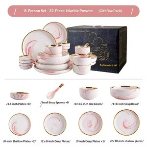 Coffret Cadeau Vaisselle en Céramique à Motif Marbre, Bordure Dorée Luxueuse, Réutilisable pour les Fêtes Familiales, les Réceptions et les Mariages - Product Image 6