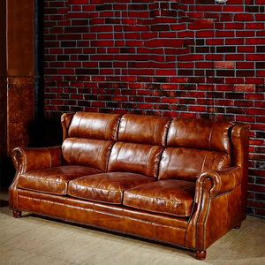 Fatto a mano vintage marrone bellissimo soggiorno di lusso in stile francese divano in pelle 3 posti a sedere alto a <span class=keywords><strong>casa</strong></span> hotel club villa house - Product Image 2